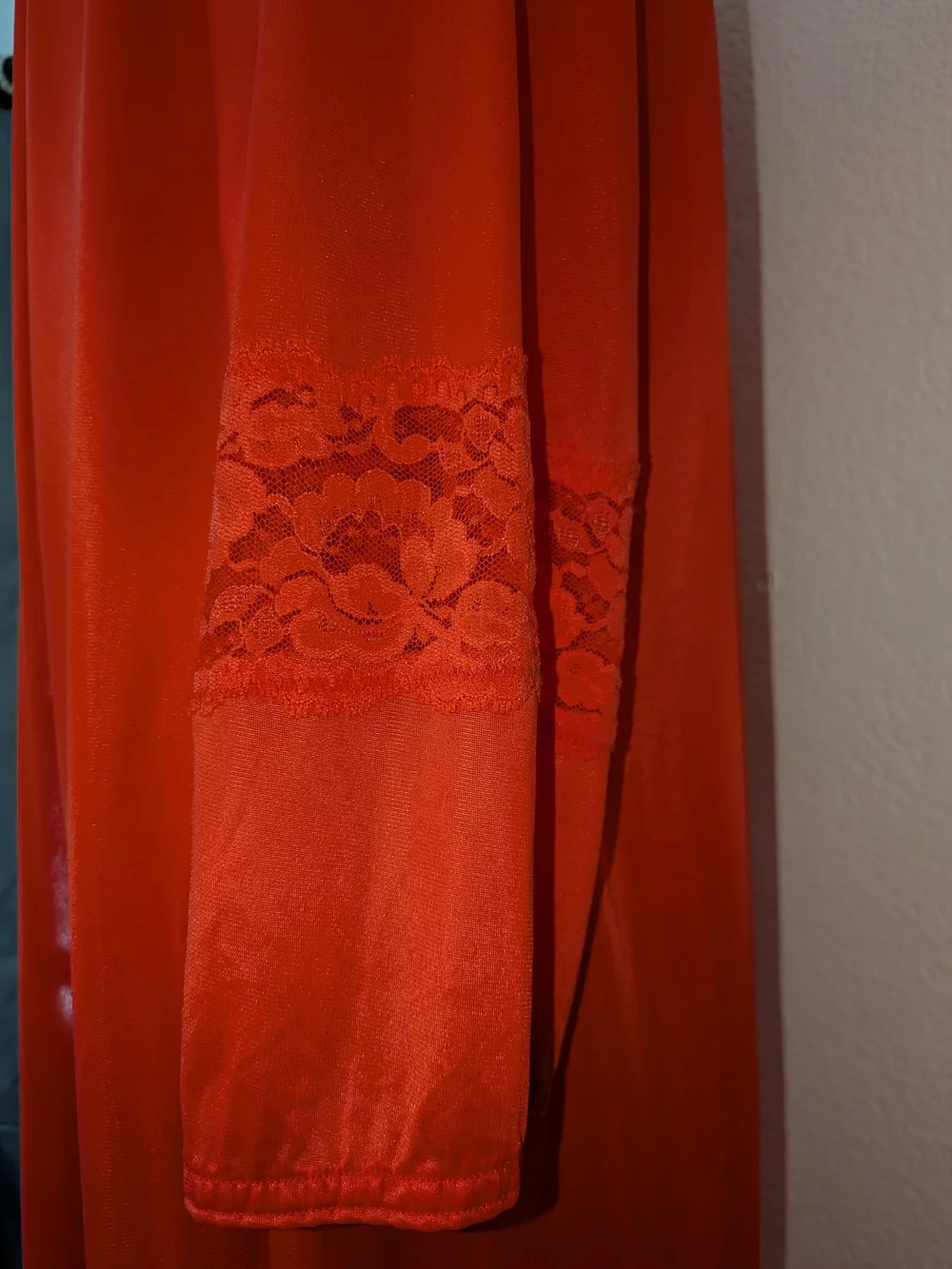 Vintage Nancy King Red Women's Long Nightgown with Lace Trim Size Medium